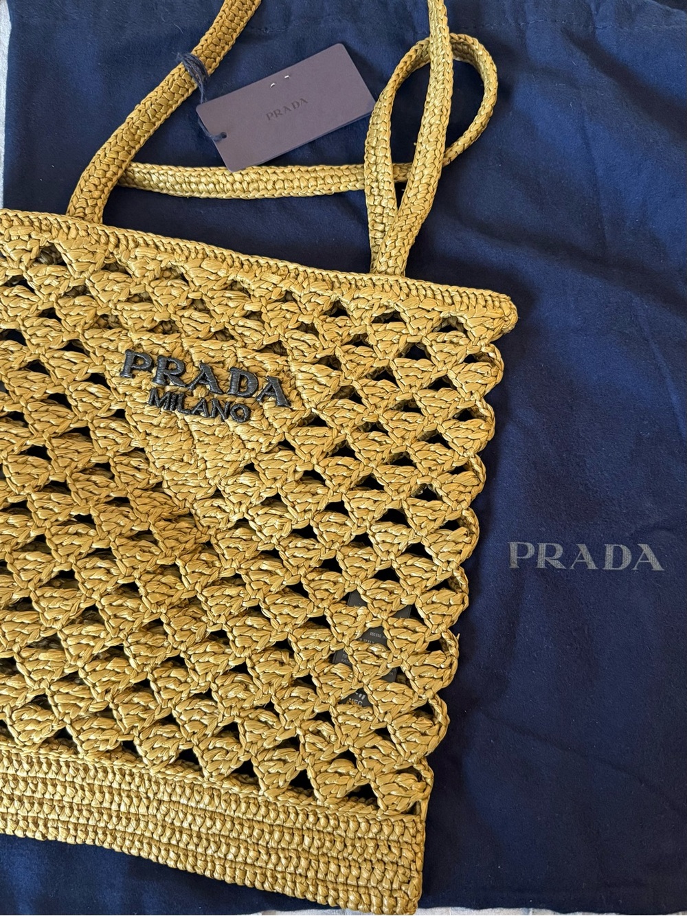 Prada Woven Straw Tote Bag in olive authentic
